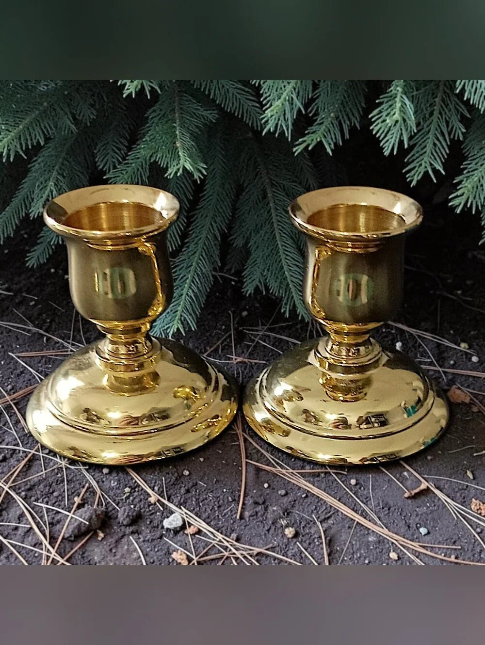 2 Vintage PartyLite Brass Candle Holders Mini Tapers Gold Tone Candlesticks
